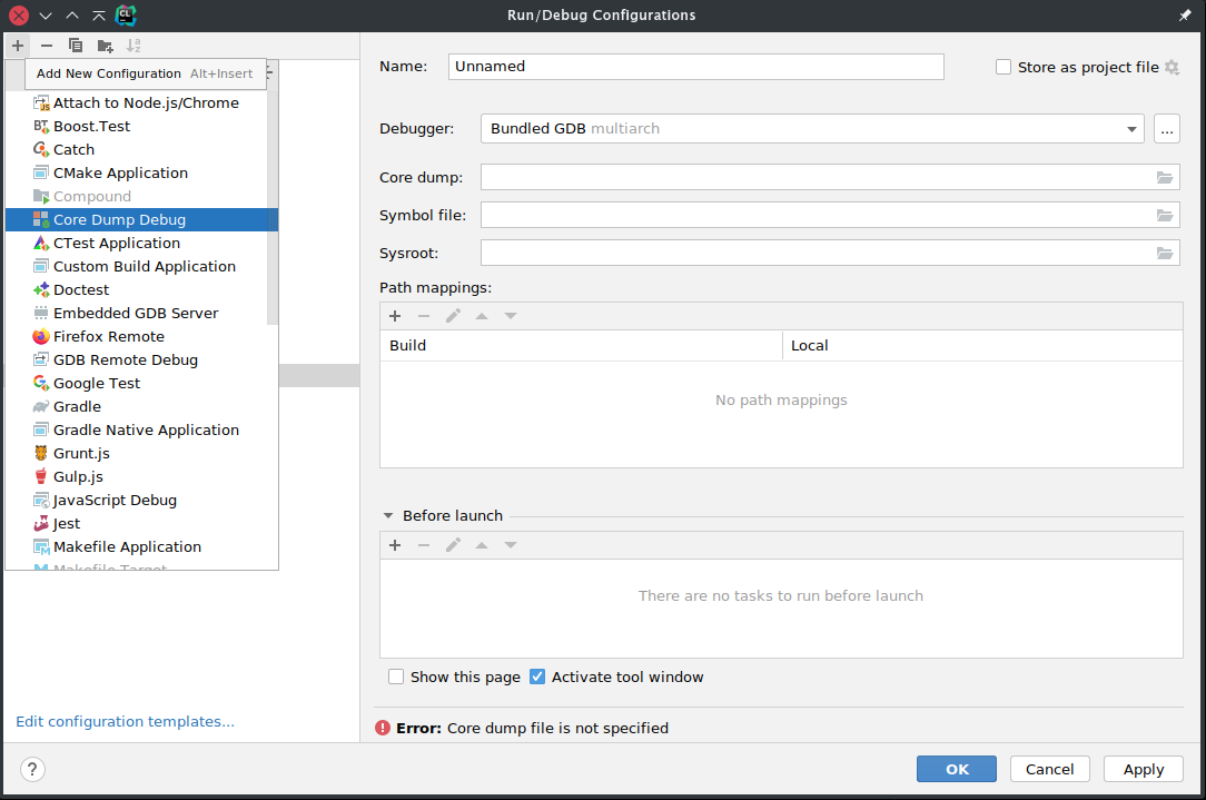 Core Dump Configuration